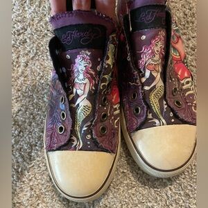 Ed Hardy Purple Mermaid Graphic Sneakers Slip On Shoes